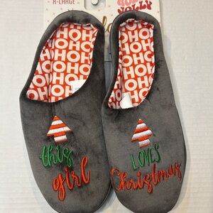 Brand new Gray Christmas Slippers with Festive Embroidery